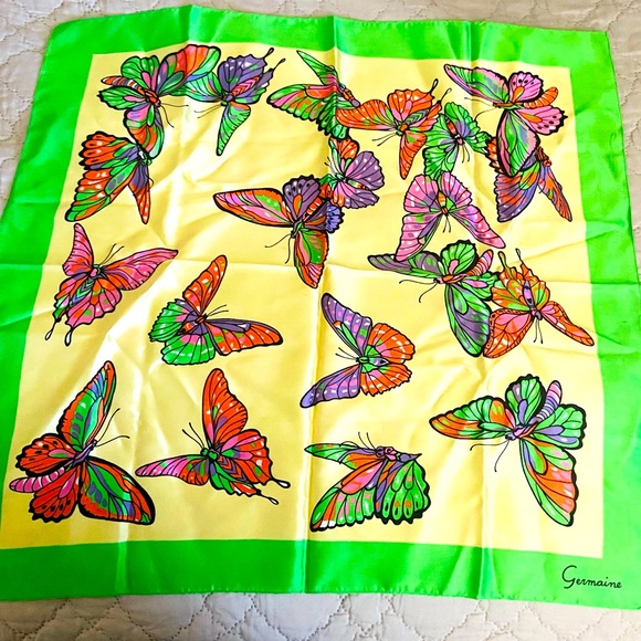 Vintage 60s Designer Scarf Germaine Butterfly Print Made - Picture 1 of 4